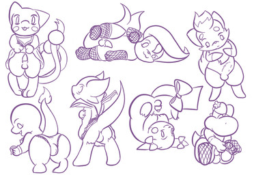 2_tails 3_toes accessory anthro anus arm_warmers armwear balls balls_outline biped bottomwear bow_ribbon bulge butt clothed clothed_anthro clothed_male clothing clothing_lift detailed_bulge digitigrade dress dressing_up ear_bow erection feet femboy feral fire flaming_tail flower front_view furgonomics genital_outline genitals group legwear lingerie looking_at_viewer looking_back looking_back_at_viewer lying male multi_tail net_stockings on_side panties penis penis_outline plant raised_tail rear_view ribbons semi-anthro simple_background skimpy skirt skirt_lift small_penis smile smiling_at_viewer snout standing stockings tail tail_accessory tail_bow tail_ribbon tapering_penis toes tongue tongue_out underwear upside_down white_background wings shenhibiki dragon_drive mario_bros mythology nintendo pokemon chibisuke dragonchu_(character) fan_character charmander dragon dragonair generation_1_pokemon generation_5_pokemon hybrid legendary_pokemon mew_(pokemon) mythological_carbuncle mythological_creature mythological_scalie pikachu pokemon_(species) scalie yoshi zorua 2012 sketch sketch_page