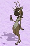 2_toes 3_fingers anthro antlers breasts brown_body brown_eyes brown_fur brown_hair brown_nipples chest_tuft countershading eyeshadow feet female fingers fur genitals hair half-closed_eyes holding_wine_glass hooved_fingers hooves horn looking_at_viewer makeup narrowed_eyes nipples nude open_mouth purple_background purple_eyeshadow pussy simple_background solo tan_body tan_countershading tan_pussy textured_background toes toony tuft zigmenthotep deer mammal new_world_deer reindeer 2022 cel_shading digital_drawing_(artwork) digital_media_(artwork) hi_res shaded signature