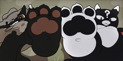 ambiguous_gender black_pawpads duo feet feral foot_fetish foot_focus fur male pawpads paws toes dragotrashcan mewgenics gambit_(mewgenics) zodiac_(mewgenics) domestic_cat felid feline felis mammal tuxedo_cat 2:1 absurd_res digital_media_(artwork) hi_res
