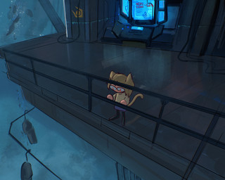 anthro blonde_hair bottomwear citadel clothed clothing electronics female fence hair looking_down monitor red_eyes skirt solo tail text yellow_tail ony01 half-life_2 tsukihime type-moon valve neco-arc animal_humanoid cat_humanoid domestic_cat felid felid_humanoid feline feline_humanoid felis humanoid mammal mammal_humanoid 2026 crossover english_text hi_res widescreen