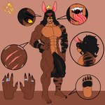 abs anthro arm_markings balls big_balls big_penis black_claws black_hair black_pawpads black_sclera brown_balls brown_body brown_fur brown_penis claws crown darkened_balls darkened_genitalia darkened_penis finger_claws fur fur_markings genitals hair hand_on_hip headgear huge_balls huge_penis logo long_hair looking_at_viewer male markings muscular muscular_male nude nude_male orange_eyes pawpads pecs penile_spines penis ring sharp_teeth solo standing stripes teeth toe_claws zeromccall duncan_(zeromccall) lagomorph leporid mammal rabbit 1:1 colored hi_res model_sheet