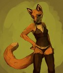 5_fingers anthro areola biped black_camisole black_choker black_claws black_clothing black_ears black_eyebrows black_jewelry black_legwear black_necklace black_nose black_panties black_thigh_highs black_underwear black_whiskers blue_eyes breasts camel_toe choker claws clothed clothed_anthro clothed_female clothing dipstick_tail eyebrows eyelashes female female_anthro finger_claws fingers front_view fur green_background hand_on_hip hand_on_own_hip head_turned jewelry legwear lingerie markings medium_breasts mouth_closed multicolored_body multicolored_fur necklace nipples orange_body orange_fur orange_tail panties pink_areola pink_nipples simple_background snout solo standing tail tail_markings tan_body tan_fur tan_inner_ear tan_tail tan_tail_tip thigh_highs translucent translucent_clothing two_tone_body two_tone_fur two_tone_tail underwear whiskers currentlytr_ash fantastic_mr._fox mrs._felicity_fox canid canine fox mammal red_fox true_fox 2025 hi_res portrait three-quarter_portrait