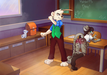 bag butt_slap cane caning classroom clothing corporal_punishment duo environment female male school slap spanking uniform sqwek nintendo pokemon generation_1_pokemon pokemon_(species) vulpix hi_res