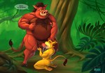 age_difference anthro balls belly duo genitals male male/male obese oral oral_penetration overweight pawpads penetration penis size_difference tail text vein veiny_penis young priapup disney the_lion_king pumbaa simba_(the_lion_king) mammal suid suina sus_(pig) wild_boar english_text