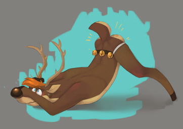 anthro antlers ass_up bell big_nose blush brown_body brown_fur covering covering_face fur hooves horn jingle_bell male solo toony concupisco deer mammal new_world_deer reindeer