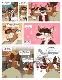 anthro antlers beard blush bodily_fluids body_hair brown_hair car chest_hair clothing day dialogue drooling emanata eyewear facial_hair glasses group hair hoodie horn kissing kissing_cheek male male/male male_anthro open_mouth road saliva shirt smile speech_bubble spiral spiral_eyes text tongue tongue_out topwear trio vehicle nardodraws leo_(nardodraws) rodney_(nardodraws) tom_(nardodraws) canid canine canis deer mammal moose new_world_deer wolf comic english_text hi_res spanish_text