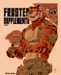 advertisement anthro barazoku belt biped body_hair bottomwear cereal chest_hair clothing food fur harness holding_object kerchief looking_at_viewer male mascot muscular muscular_anthro muscular_male orange_body orange_fur pants parody pecs pouches solo striped_body striped_fur stripes text whiskers bigsquidman frosted_flakes kellogg's tony_the_tiger felid mammal pantherine tiger 2023 digital_media_(artwork) english_text hi_res portrait three-quarter_portrait