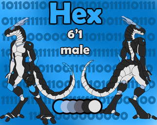 3_fingers 3_toes antennae_(anatomy) anthro binary_code black_body blue_background feet fingers machine male segmented_tail simple_background solo tail toes ashh1979 hex_(hexagoon) android robot synth_(vader-san) absurd_res black_and_white hi_res model_sheet monochrome