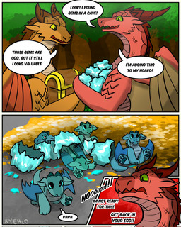 accidental_kidnapping ambiguous_gender birth dialogue duo egg eggshell feral group hatching_from_egg kidnapping male speech_bubble stealing text treasure_chest treasure_hoard young xyeh2o mythology wings_of_fire dragon mythological_creature mythological_scalie scalie skywing_(wof) comic english_text hi_res