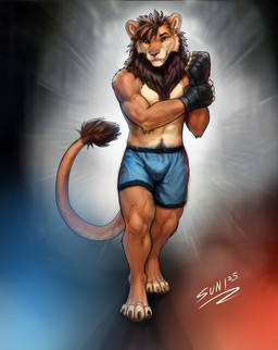 4_toes 5_fingers anthro arm_tuft barefoot barely_visible_pawpads biped black_leather brown_body brown_claws brown_fur brown_tail_tip claws clothed clothing countershade_ears countershade_face countershade_feet countershade_fur countershade_tail countershade_torso countershading digitigrade dipstick_tail elbow_tuft eyebrows feet fighters fingerless_gloves fingers front_view fur gloves hand_on_wrist handwear inner_ear_fluff looking_at_viewer male markings open_mouth open_smile orange_body orange_fur paws smile snout solo spotlight_beam standing tail tail_markings tan_body tan_fur teeth thin_tail toe_claws toes topless tuft walking walking_towards_viewer yellow_eyes sunitai felid lion mammal pantherine 2025 absurd_res dated digital_media_(artwork) digital_painting_(artwork) full-length_portrait hi_res painting_(artwork) portrait shaded signature