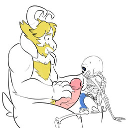 anthro beard big_penis blonde_hair blue_penis body_hair bone chest_hair comparing duo erection facial_hair fur genitals hair horn huge_penis humanoid_genitalia humanoid_penis imminent_sex long_ears male male/male mature_anthro mature_male penis penis_in_face penis_size_difference simple_background skeleton translucent translucent_penis white_background white_body white_fur yellow_body yellow_fur damidnaittemz undertale undertale_(series) asgore_dreemurr sans_(undertale) animated_skeleton boss_monster_(undertale) bovid caprine mammal undead
