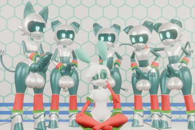 balls cable_tail christmas_outfit eyewear femboy femboy/femboy genitals glasses green_body group hexagon hexagonal_grid holidays machine male male/male penis tail white_body z-z christmas piper_perri_surrounded cyvae_(zyneru) zyneru_(character) alien humanoid robot robot_dog robot_humanoid hi_res meme