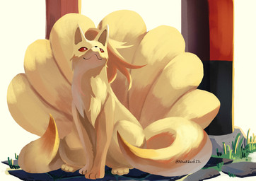 9_tails ambiguous_gender feral fur grass hair multi_tail orange_hair paws plant sitting solo tail yellow_body yellow_fur noahzark1212 nintendo pokemon canid generation_1_pokemon mammal ninetales pokemon_(species) 2025 absurd_res hi_res signature