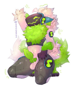 4_toes 5_fingers animal_genitalia animal_penis anthro balls blush bodily_fluids canine_genitalia canine_penis claws clothing feet fingers fur genital_fluids genitals green_body green_eyes green_fur green_penis hair knot legwear lying machine male masturbation mechanical_leg nude penile penile_masturbation penis smile solo solo_focus tail toes tuft visor_eyes white_body white_hair kattushka protogen absurd_res hi_res