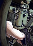 ambiguous_gender ambiguous_penetrated anthro bodily_fluids clothing clothing_around_one_leg duo erection genitals machine male male/ambiguous male_penetrating male_penetrating_ambiguous open_mouth penetration penis sex stuck teeth through_wall vein veiny_penis bunnysuitconman five_nights_at_freddy's five_nights_at_freddy's_3 scottgames springtrap_(fnaf) human lagomorph leporid mammal rabbit 2023 digital_media_(artwork) hi_res