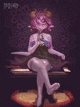 abstract_background anthro arm_tattoo arms_bent bedroom_eyes big_breasts biped black_clothing black_dress blush breasts cleavage clothed clothed_anthro clothed_female clothing colored_fingernails colored_nails crossed_legs dress ear_piercing eyelashes eyeshadow feet female female_anthro fingernails front_view hair heart_symbol highlights_(coloring) holding_object horn legwear lipstick looking_at_viewer makeup mouth_closed nails narrowed_eyes piercing pupils purple_body purple_hair purple_highlights purple_skin purple_tail seductive shadow sitting slit_nostrils slit_pupils solo stockings tail tattoo text thick_thighs white_sclera yellow_eyes pholewd mythology phosphra_(character) dragon mythological_creature mythological_scalie scalie wingless_dragon 2024 absurd_res artist_name digital_media_(artwork) digital_painting_(artwork) full-length_portrait hi_res painting_(artwork) portrait shaded soft_shading watermark