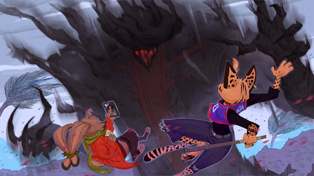 3_toes action_pose ambiguous_gender anthro arnis belt black_body blurred_character bottomwear bracelet brown_body brown_fur cheek_tuft chest_markings clothing collared_shirt denim denim_bottomwear denim_clothing detailed_background dress_shirt ear_piercing ear_ring electronics facial_tuft feet female floppy_ears fur group head_tuft holding_object holding_phone holding_weapon jeans jersey jewelry long_ears long_sleeve_shirt long_tail looking_at_another markings midair pants pawpads phone piercing pointy_ears pointy_fingers pose rear_view recording_video ring_piercing scarf shirt size_difference skirt spots spotted_body spotted_fur striped_markings stripes sweater tail text tied_ears toeless_legwear toeless_stockings toes topwear torn_bottomwear torn_clothing torn_jeans torn_pants trio tuft weapon wind yellow_body yellow_fur ruffu paddy_(ruffu) pepper_(ruffu) unnamed_character felid feline lagomorph leporid mammal monster rabbit serval spirit digital_drawing_(artwork) digital_media_(artwork) hi_res