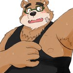 anthro black_nose blush bodily_fluids clothing cute_fangs eyewear fangs glasses humanoid_hands kemono male nipples overweight overweight_anthro overweight_male shirt simple_background solo sweat teeth topwear white_background yaki_atsuage lifewonders tokyo_afterschool_summoners volos_(tas) bear mammal 1:1 2021 hi_res