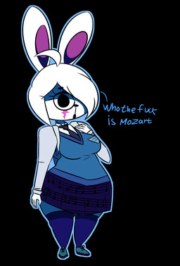 4_fingers anthro backpack biped black_background bottomwear breasts clothed clothing eye_scar facial_scar female fingers footwear fully_clothed hair hair_over_eye legwear musical_note musical_symbol necktie one_eye_obstructed open_mouth scar school_uniform shoes simple_background skirt solo standing stockings student symbol text uniform white_hair wide_hips danishtreat kaede_(mangneto) lagomorph leporid mammal rabbit 2018 absurd_res digital_media_(artwork) english_text hi_res