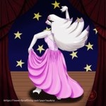 anthro avian_feet beak breasts clothed clothing clothing_lift corset curtains curtains_open dancing dress dress_lift eyebrows eyelashes eyes_closed eyeshadow feather_hair feathers female floor frilly frilly_clothing frilly_dress holding_clothing holding_dress holding_object lingerie makeup non-mammal_breasts pink_clothing pink_dress pseudo_hair raised_arm rear_view solo stage star topwear twirling wood wood_floor neohiro helluva_boss stella_(helluva_boss) avian bird owl 1:1 hi_res