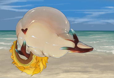 abdominal_bulge ambiguous_gender beach female female/ambiguous feral fluffy genitals heart_on_belly sand sea size_difference smaller_pred tail unbirthing vaginal vore vulva water psyrensong capcom monster_hunter null_(null_gravity) psyren_(psyrensong) aquatic cetacean dolphin leviathan_(mh) ludroth mammal toothed_whale absurd_res hi_res