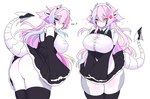 breasts butt clothing dress female hair legwear machine maid_uniform pink_hair solo spade_tail tail thigh_highs uniform houndeater bug_(houndeater) android humanoid robot robot_humanoid absurd_res hi_res