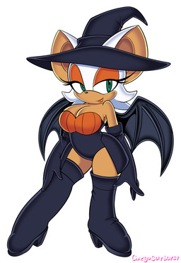 anthro armwear bat_wings big_breasts big_ears black_boots black_clothing black_footwear black_gloves black_handwear black_hat black_headwear black_leotard black_nose black_wings boots breasts cleavage clothed clothing elbow_gloves eyelashes female footwear front_view fur gloves green_eyes handwear hat headgear headwear knee_boots knee_highs legwear leotard looking_at_viewer membrane_(anatomy) membranous_wings orange_eyeshadow shoes simple_background smile solo tan_body tan_fur thick_thighs white_background white_body white_fur wide_hips wings witch_costume witch_hat omegasunburst sega sonic_the_hedgehog_(series) rouge_the_bat bat mammal hi_res