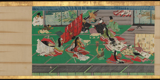 ambiguous_gender anthro asian_clothing biped black_hair bowl chopsticks clothed clothed_anthro clothing container curtains detailed_background digitigrade dress east_asian_clothing eboshi fire fur furniture group hair handstand headgear headwear holding_bowl holding_container holding_object holding_tail inside japanese_clothing kanmuri_(headwear) kariginu katana kimono large_group long_hair melee_weapon orange_body orange_fur pattern_clothing plant plate ponytail print_clothing scabbard sitting standing sword table tail walking weapon white_body white_fur ukita_ikkei public_domain canid canine fox mammal 1858 19th_century absurd_res ancient_art hi_res painting_(artwork) traditional_media_(artwork) traditional_painting_(artwork)