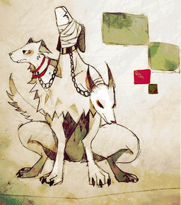 3_heads bandage bandage_on_face bandage_on_neck collar feral fur kemono multi_head solo white_body white_fur ptr0mea 2009