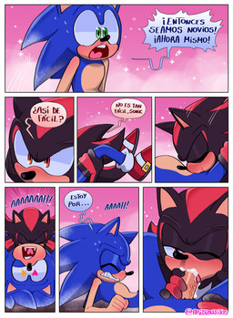anthro black_body black_fur blue_body blue_fur blush bodily_fluids cum cum_in_mouth cum_inside deep_throat dialogue duo ejaculation fellatio foreplay fur genital_fluids genitals green_eyes hand_on_penis heart_eyes heart_symbol male male/male moan oral oral_penetration orange_eyes orgasm_face penetration penile penis quills_(anatomy) red_stripes sex speech_bubble star_eyes stripes sucked_silly tan_arms tan_hands tan_mouth tan_torso text ari_dibujitos sega sonic_the_hedgehog_(series) shadow_the_hedgehog sonic_the_hedgehog eulipotyphlan hedgehog mammal absurd_res comic hi_res spanish_text translated
