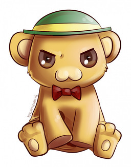 >:3 anthro biped bow_(feature) bow_tie clothing fur hat hat_only headgear headgear_only headwear headwear_only looking_at_viewer male mascot mostly_nude pawpads paws round_ears sitting smile solo keysamoguri amagi_brilliant_park moffle haplorhine mammal monkey primate hi_res