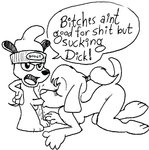 anthro balls dialogue duo fellatio female genitals hair male male/female misogyny oral penile penis ponytail profanity sex speech_bubble text toque shmorky parappa_the_rapper sony_corporation sony_interactive_entertainment canid canine canis domestic_dog mammal 2001 english_text