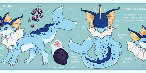 andromorph animal_genitalia animal_vulva anus border canine_genitalia canine_vulva ear_piercing feral fluffy fusion genitals intersex pawpads piercing pokemon_fusion slightly_chubby slightly_chubby_feral solo spots spotted_pawpads text vulva white_border lynx_scenting nintendo pokemon barii_(bariibarr) fan_character eeveelution espeon generation_1_pokemon generation_2_pokemon hybrid hybrid_pokemon pokemon_(species) vaporeon english_text hi_res model_sheet