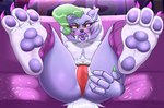 absurd_res animatronic anthro blush breasts canid canine canis chest_tuft clothing colored_nails eyelashes eyeshadow facial_markings feet female five_nights_at_freddy's five_nights_at_freddy's:_security_breach genitals green_highlights green_nails hair head_markings hi_res highlights_(coloring) lazier_boi legwear lipstick lying machine makeup mammal markings mostly_nude nails narrowed_eyes navel navel_piercing on_back pattern_clothing pattern_legwear pawpads piercing purple_body purple_clothing purple_eyeshadow purple_legwear purple_lipstick purple_nails pussy robot roxanne_wolf_(fnaf) scottgames small_breasts solo spread_pussy spreading steel_wool_studios striped_clothing striped_legwear stripes thick_thighs tuft white_body white_hair wide_hips wolf yellow_eyes