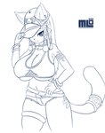 big_breasts bottomwear breasts clothing denim denim_bottomwear denim_clothing denim_shorts exercise female shorts solo topwear vest mi_lan milan_(mi_lan) felid feline mammal absurd_res blue_and_white hi_res monochrome