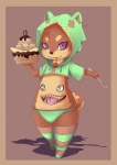 anthro banana belly_mouth border brown_border cherry cutlery dessert female food fruit green_eyes holding_object holding_spoon ice_cream kitchen_utensils plant purple_eyes solo spoon tools rudragon biscuit_(tricksta) bear mammal absurd_res hi_res