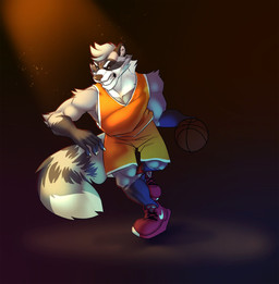 anthro athlete ball basketball basketball_(ball) bottomwear clothed clothing footwear hair light male muscular muscular_anthro muscular_male running shirt shoes shorts simple_background solo sport tank_top topwear ninetht brandon_(rxccoon) mammal procyonid raccoon 2021 digital_media_(artwork) hi_res lighting