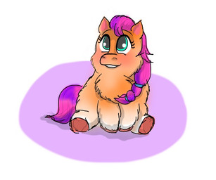 alternate_species blush braided_hair braided_ponytail eyelashes female female_feral feral front_view fur hair hooves looking_up orange_body orange_fur orange_hooves pink_hair pink_tail ponytail simple_background sitting smile solo tail teal_eyes teeth tied_hair young young_female young_feral carpdime fluffy_pony hasbro mlp_g5 my_little_pony sunny_starscout_(mlp) fluffy_pony_(species) mammal digital_media_(artwork) shaded