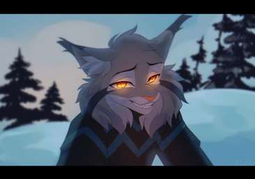 anthro fur glowing glowing_eyes grey_body grey_fur male solo yellow_eyes filoubee disney zootopia pawbert_lynxley canada_lynx felid feline lynx mammal absurd_res hi_res