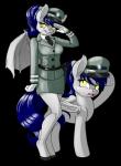 anthro clothing duo female feral gesture salute simple_background square_crossover transparent_background uniform pusspuss hasbro my_little_pony fan_character stella_sabre bat_pony equid mammal 2015 alpha_channel hi_res