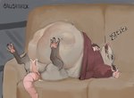 2_penises anthro belly big_belly bodily_fluids coach cum diphallism ejaculation genital_fluids genitals male multi_genitalia multi_penis penis same_size_vore sleeping solo vore calcatrix american_opossum mammal marsupial hi_res