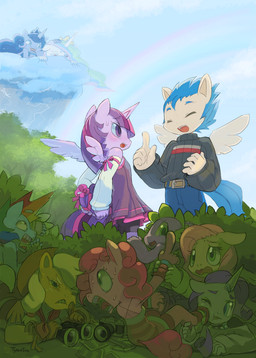 anthro anthrofied being_watched blush bottomwear clothed clothing detailed_background female fully_clothed group hair heart_box hiding horn long_hair looking_at_another male open_mouth outside plant raining shrub skirt smile sweater tongue tongue_out topwear unicorn_horn wings tyson_tan friendship_is_magic hasbro my_little_pony mythology applejack_(mlp) flash_sentry_(mlp) fluttershy_(mlp) pinkie_pie_(mlp) princess_celestia_(mlp) princess_luna_(mlp) rainbow_dash_(mlp) rarity_(mlp) spike_(mlp) twilight_sparkle_(mlp) equid equine horse mammal mythological_creature mythological_equine unicorn 2017 hi_res signature