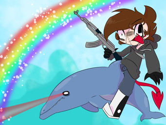 ak-47 ak_platform ambiguous_gender assault_rifle claws different_sized_pupils fangs feral gun lazer_eyes rainbow ranged_weapon rifle spade_tail sparkles stitch_(sewing) tail teeth weapon yellow_teeth v3sterp0nk aquatic bottlenose_dolphin cetacean demon demon_humanoid dolphin humanoid mammal oceanic_dolphin toothed_whale 4:3 hi_res
