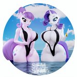 anthro anthrofied big_breasts big_butt bikini breasts butt clothed clothing duo female horn huge_breasts huge_butt one-piece_swimsuit partially_submerged sling_bikini smile swimwear two-piece_swimsuit water wide_hips symm friendship_is_magic hasbro my_little_pony mythology rarity_(mlp) suri_polomare_(mlp) earth_pony equid equine horse mammal mythological_creature mythological_equine pony unicorn 1:1 3d_(artwork) digital_media_(artwork) widescreen