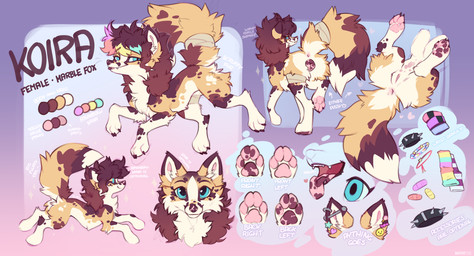 animal_genitalia animal_vulva anus black_claws blue_eyes brown_body brown_fur canine_genitalia canine_vulva claws ear_piercing female feral fur genital_markings genitals humanoid_genitalia humanoid_vulva markings pawpads piercing pink_pawpads solo spots spotted_genitalia spotted_nose spotted_pawpads spotted_tongue spotted_vulva text tongue tongue_out vulva vulva_markings whiskers white_body white_fur k0ira koira_(koira) canid canine fox mammal marble_fox red_fox true_fox english_text hi_res model_sheet