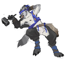 accessory animal_skin anthro areola armpit_hair body_hair bottomwear claws clothing ear_piercing eyebrow_piercing eyes_closed facial_piercing grey_body hair headband holding_melee_weapon holding_object holding_weapon lying male markings melee_weapon on_back open_mouth piercing solo spots spotted_body tail unconscious weapon duolai8 arknights capcom hypergryph monster_hunter studio_montagne spot_(arknights) hyena mammal spotted_hyena 2026 absurd_res hi_res