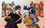 armor badge convention duo inside male melee_weapon spain sword weapon ookami-ki furrnion maho-gato munty domestic_cat felid feline felis lynx mammal