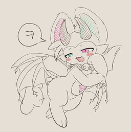 2_horns anthro biped blush cute_fangs fangs green_eyes horn kemono male pink_eyes solo speech_bubble teeth text rokroc205 devilun_(makemon) demon mammal mouse murid murine rodent 2026 sketch