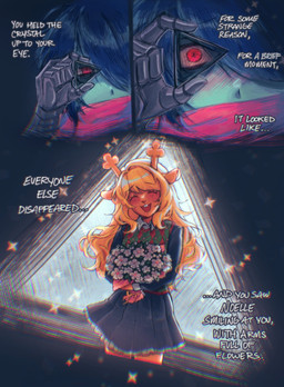 ambiguous_gender anthro antlers biped black_background blonde_hair blue_body blue_hair blue_skin blush blush_lines bouquet brown_body brown_fur buckteeth clothing dress duo eyes_closed female flower fur hair hair_over_eye happy holding_bouquet holding_flower holding_object horn long_hair narrowed_eyes open_mouth open_smile plant red_eyes short_hair simple_background smile teeth text kagewaka deltarune undertale_(series) kris_dreemurr noelle_holiday deer human mammal new_world_deer 2026 comic digital_drawing_(artwork) digital_media_(artwork) english_description english_text hi_res nonbinary_(lore)