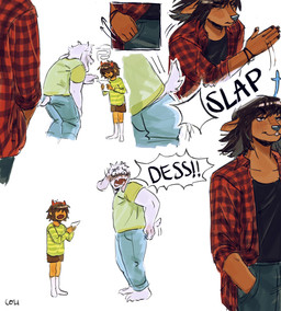 anthro bottomwear brown_body brown_fur clothing denim denim_bottomwear denim_clothing female footwear fur green_clothing green_shirt green_topwear group jeans male pants shirt socks speech_bubble text topwear trio white_body white_fur yellow_body yellow_skin colicolicolicoli deltarune undertale undertale_(series) asriel_dreemurr dess_holiday kris_dreemurr bovid caprine deer goat human mammal new_world_deer reindeer 2025 hi_res nonbinary_(lore)